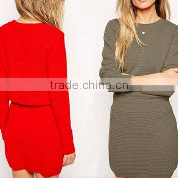 Fashion Women high quality wool Long Sleeve Elasticated Waist Sweater Dress wholesale