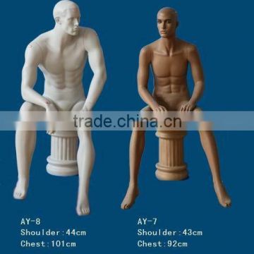 lifelike sitting male mannequin with stool