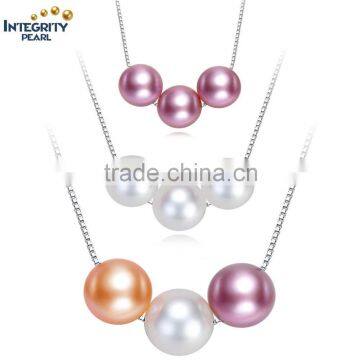 good design 8-9mm round natural white purple mixed colour freshwater jewel silver pearl pendant 925