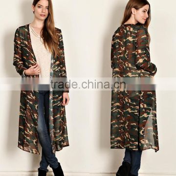 Hot Sale Beach Wear Cover Up Large Size 100% Polyester Camouflage Print Chiffon Bohemian Style Summer Cardigan For Women