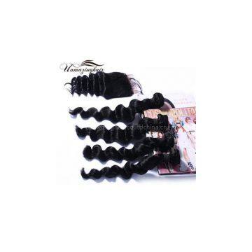 Indian virgin hair 4 bundles Loose Wave with 3.5\