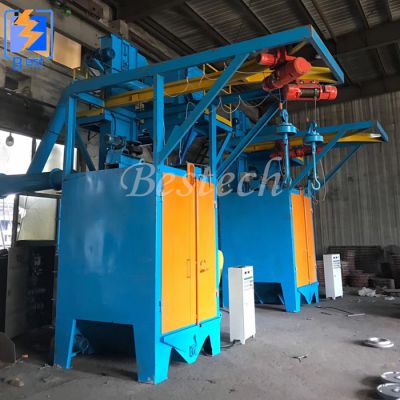Metal casting valve surface cleaning shot blasting machine with double hanger
