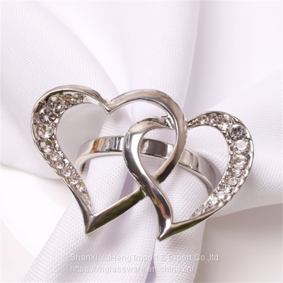 Wholesales Heart-shaped Rhinestone Napkin Ring Holder Silver Wedding