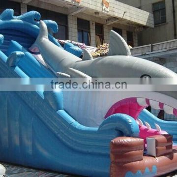 2015 Newest Shark PVC Trapualin Inflatable Water Slides for kids or Adults