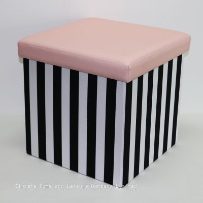 Foldable storage polyester ottoman-Striped Pattern