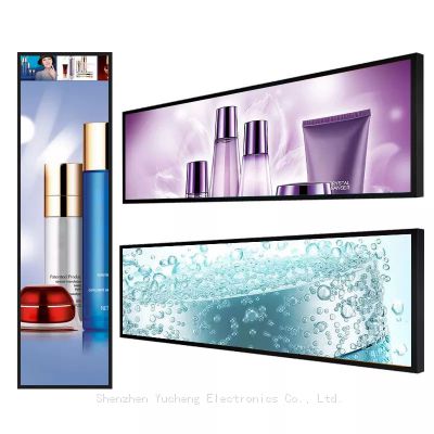 Store shelf display screen 28 inch Resolution Lcd Android advertising players stretched bar lcd digital signage and display