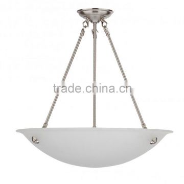 3 light chandelier(Lustre/La arana) in satin steel finish with suspended acid wash glass 20" bowl CH0055-20AWSS