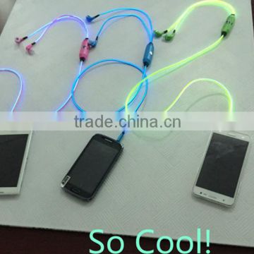 2015 hot selling item EL visible flashing light earphone for sports with high quality