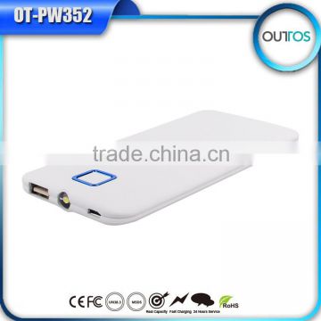 Most popular in EU market 7000mah white portable usb charger with led torch