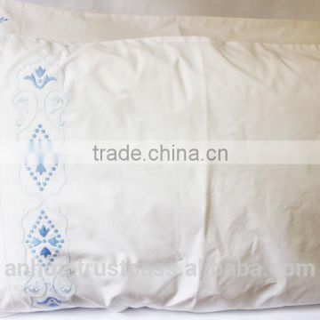 100% white cotton blue pattern embroidered hemstitched pillowcases