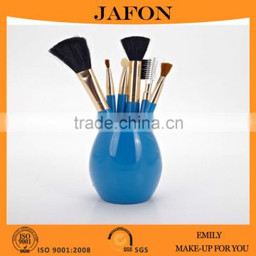 2016 new arrival blue handle 6pcs makeup brush set with beauty blue container