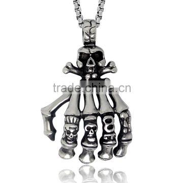 Stainless Steel Punk Jewelry Skull Ghost Hand Necklace Pendant Wholesale