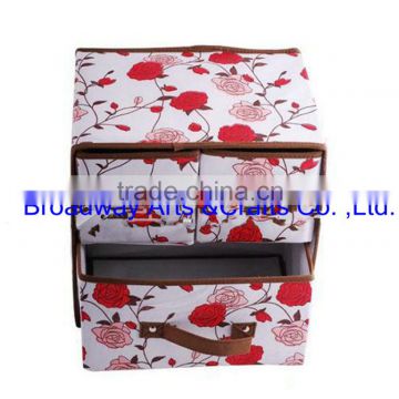 flower non woven storage box with three drawer