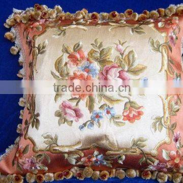 Orange high grade embroidery artificial silk imitate aubusson sofa cushion