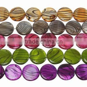 Mix 20mm Stripe Lentil Shaped Loose Shell Beads Strings(S23RP011)
