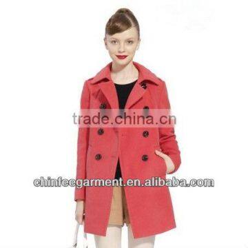 Long Length Double Buttons Woolen Winter Coats For Ladies