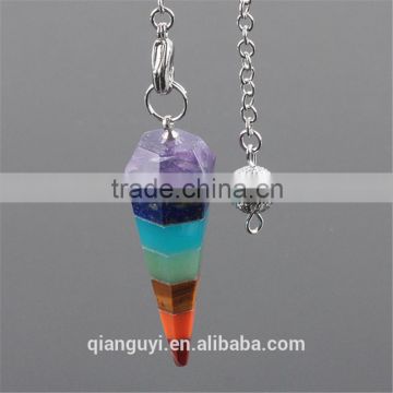 2016 New Product Crystal 7 Chakra Quartz Fashion Natural Stone Conical Pendant Necklace Wholesale for girls and women