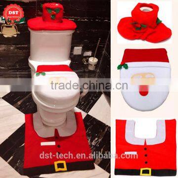 3 pcs Fancy Santa Christmas toilet seat cover and rug bathroom set