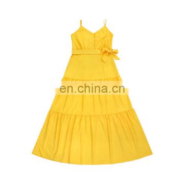 2019 Hot Sale Fashional Summer Dresses For Kids Yellow Braces And Bow Front Design Kids Fancy Dress For Sale