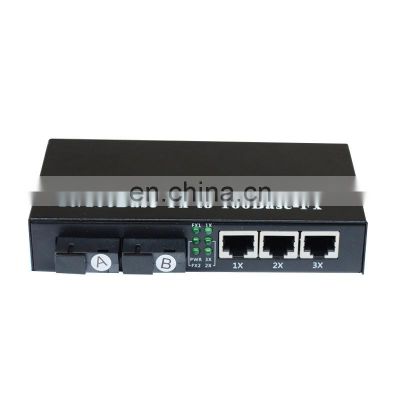 Tanghu 10/100M 3 RJ45 2 SC Fiber Ports Ethernet Fiber Switch 20km Optical Fiber Media Converter