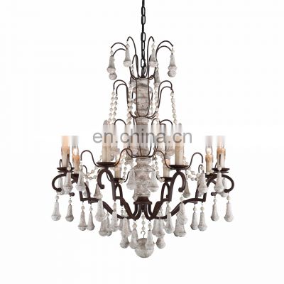 Farmhouse retro living room crystal chandelier light luxury america country style pendant lamp