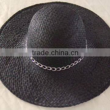 black handmade weav sun beach hats with ribbon