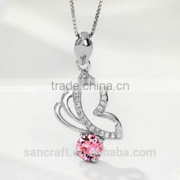 pink crystal 925 sun silver necklace