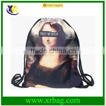 Mona Lisa Print Women's Daypacks Backpack Travel Sports Nylon Drawstring Bag