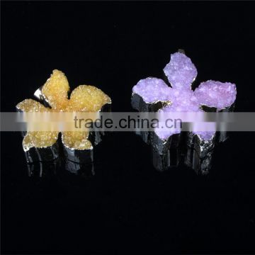 Golden Electroformed Edge Dyed Colors flower Natural Drusy Agate Pendant Bead--OEM welcome