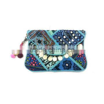Clutch Purse Hand Embroidered Banjara Style in Blue