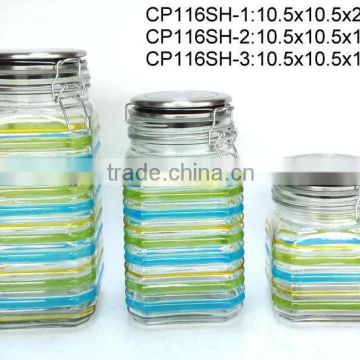 CP116SH hand-painted glass storage jar with stainless steel lid