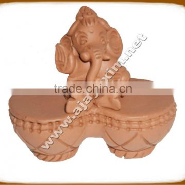 Clay Double Dhol Ganesh Statue