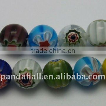 Handmade Millefiori Glass Beads, Round, Multicolor, 12mm, hole: 1mm; 16"/strand(LAMP-LK15)