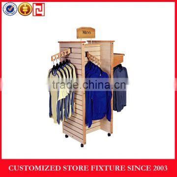 Practical wood slat wall clothes display stand