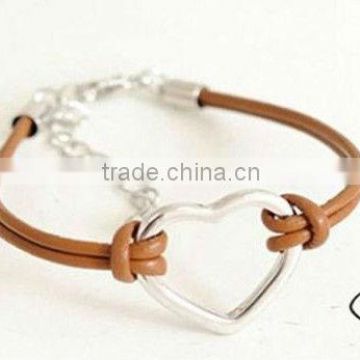 Friendship bracelet with heart brown leather wrap bracelet wholesale