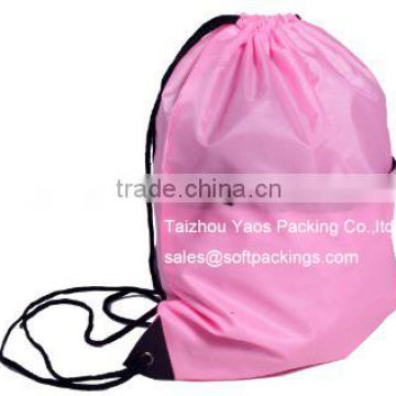 custom polyester drawstring bag with front zipper pocket, new design drawstring bag, cheap reusable grocery backpack bag