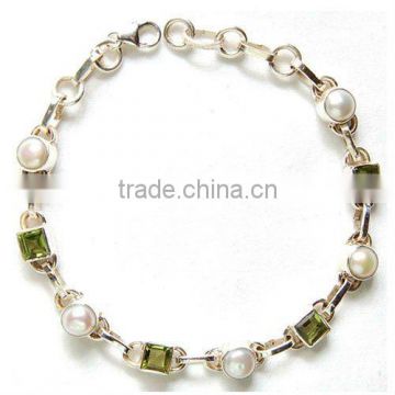 Freshwater pearl bracelet peridot jewelry 925 silver bracelet