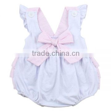 Children clothing manufacturer China seersucker bubble with bowknot newest design baby summer romper