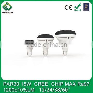 Hot CE ROHS 15W 97Ra 12 24 38 60 degree PAR 30 LED