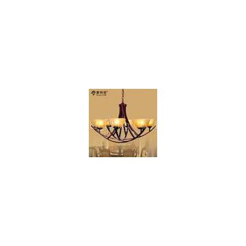 Europe Style Wrought Iron Pendant Lamp 8 Light with Glass Shade , Bordeaux Side-wiping