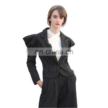 TWOTWINSTYLE Black Striped Women's Blazer Jacket Coat Female Long Sleeve Broad Shoulders Tops