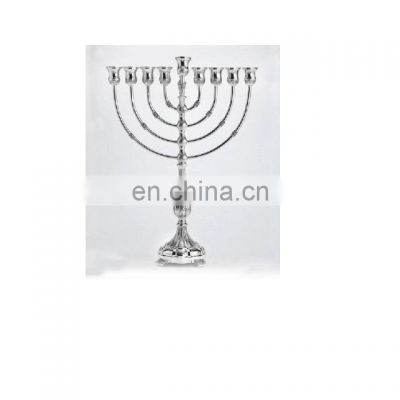 tall silver metal candle menorah