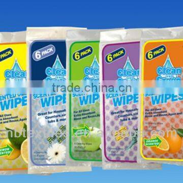 Scented non-woven cleaning wipes