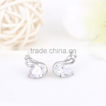 Online checkout wholesale 925 sterling silver crystal swan earring