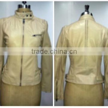 Sheep Leather Jacket Made Through Tumbled Treatment. Color Lt. Beige