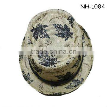 Leaf printed straw panama hat