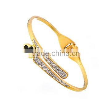 18K Gold Plated Stainless Steel Clear Crystal Bangles for Lovers