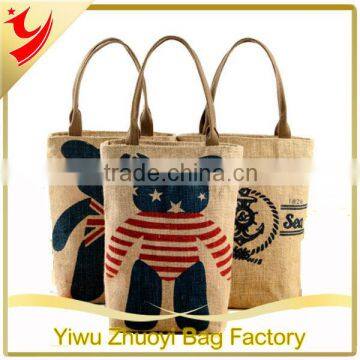 Eco-Friendly Cheap Printed Funny Folding Jute Long Shopping Bag For Girls