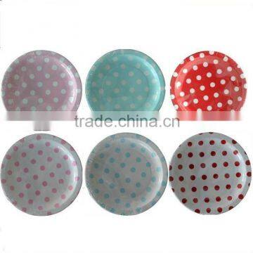wholesale 2400 x boutique partyware 7 inch/18cm Round Party Paper Cake Plates Polka Dot Blue Pink Red in 6 colors, Free Ship