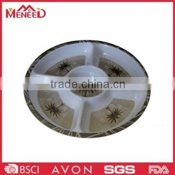 Trees print deep plastic appetize plate , melamine round divided plate